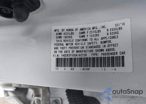 2016 Honda Accord Sport from USA, damaged, VIN 1HGCR2F55GA182236